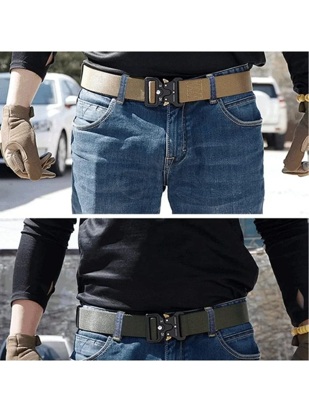 Tactical Military Style Belts for Men - 3-Pack, Quick-Release Buckle & Key Ring